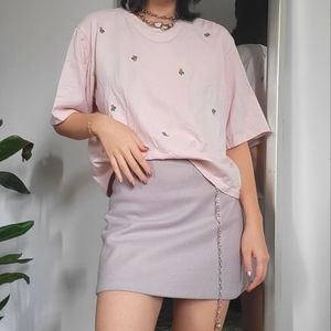 Pink t-shirt with all over cactus embroidery, small/ medium